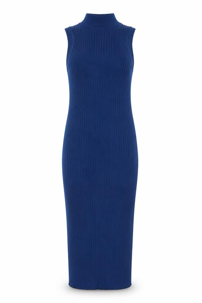 Zara Women Blue M Ribbed Knit Maxi Bodycon Sleeveless Dress