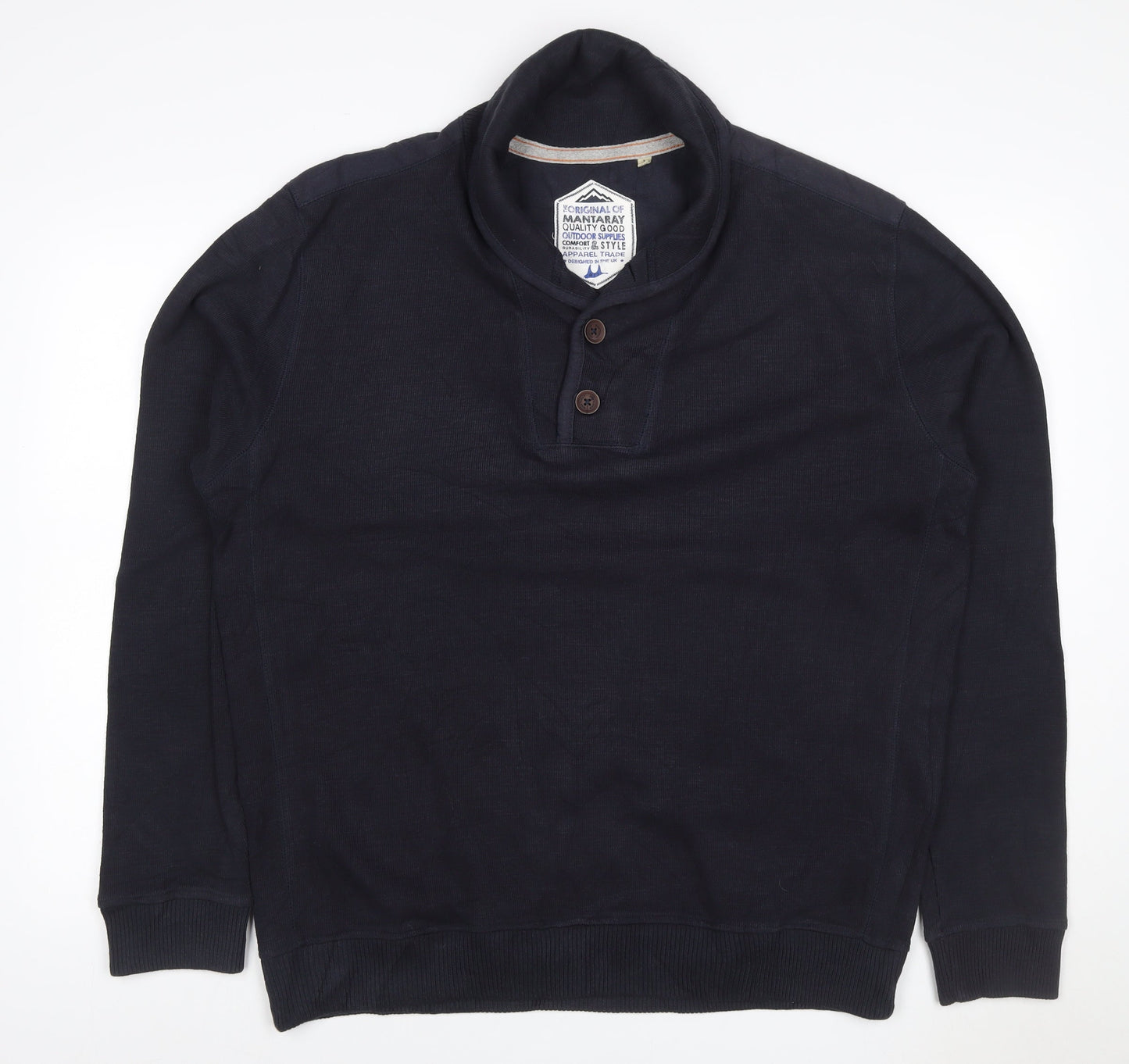 Mantaray Men's Blue L Hooded Henley Cotton Pullover Sweatshirt