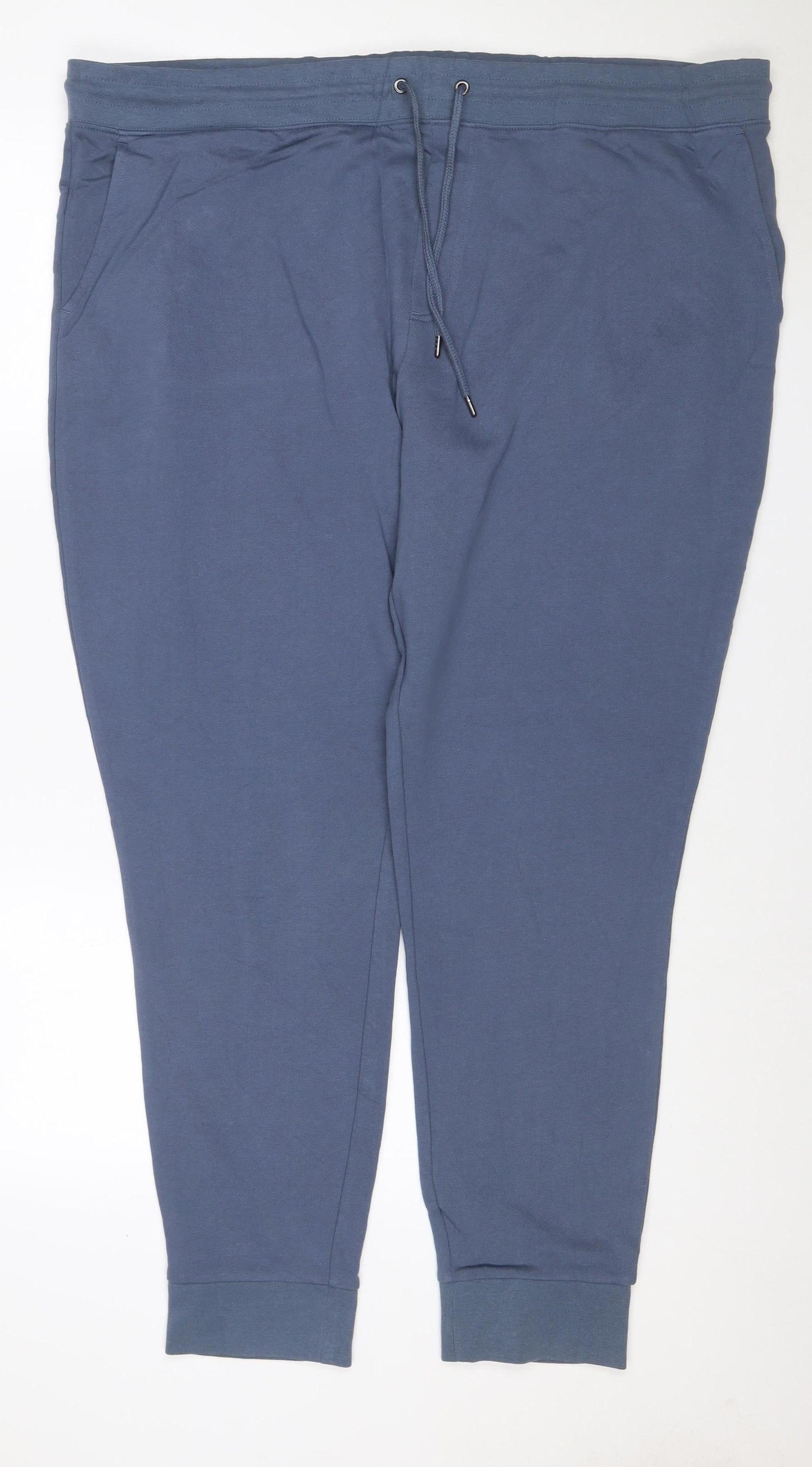 Marks & Spencer Men Blue 3XL Cotton Jogger Trousers Drawstring
