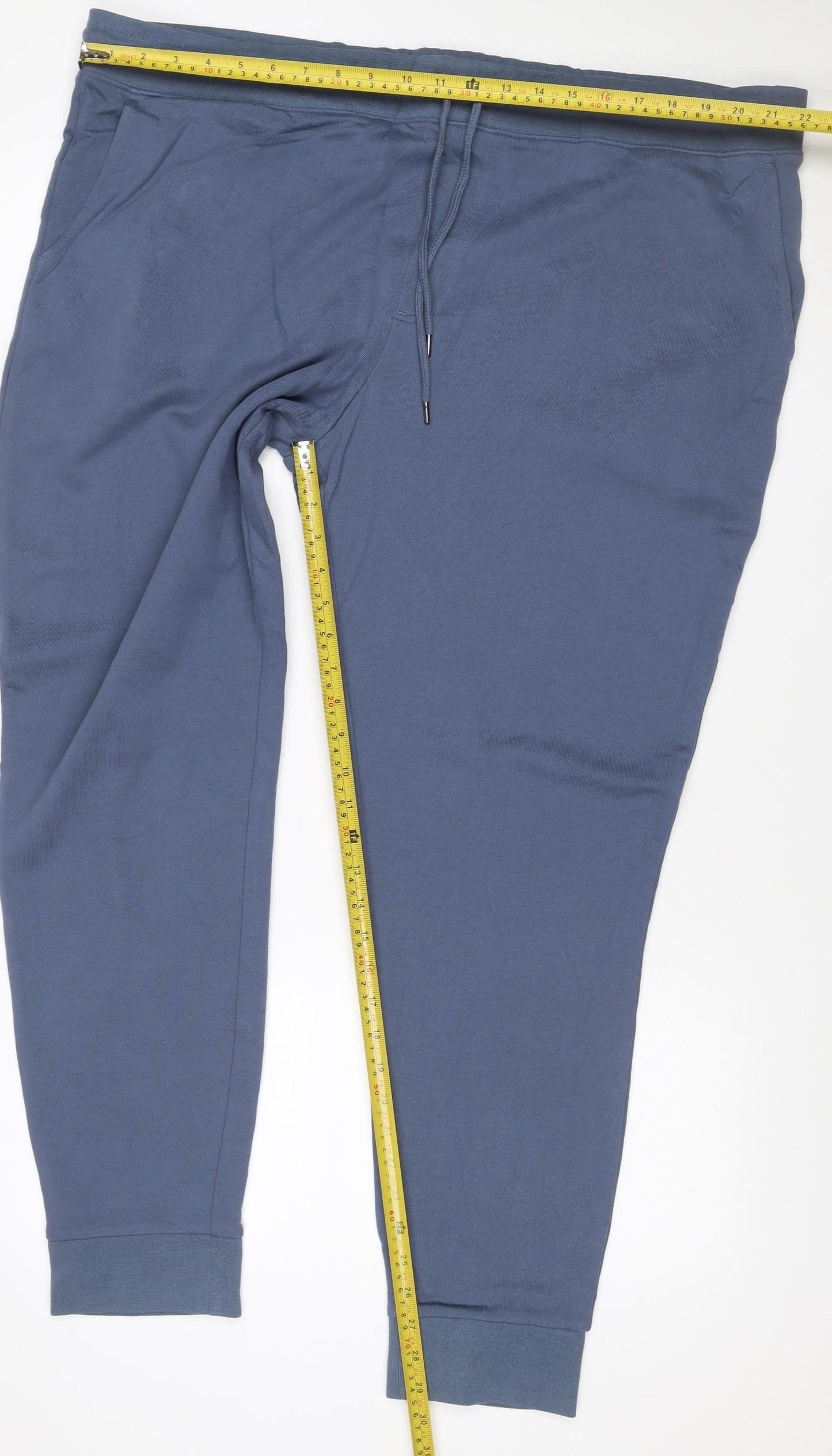 Marks & Spencer Men Blue 3XL Cotton Jogger Trousers Drawstring