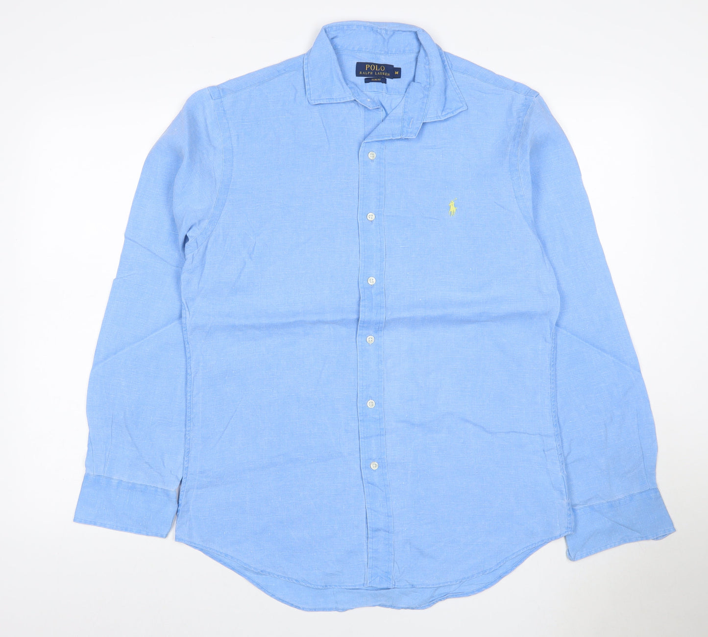 Polo Ralph Lauren Men Blue M Slim Fit Linen Button-Up Shirt