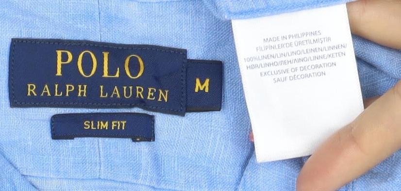 Polo Ralph Lauren Men Blue M Slim Fit Linen Button-Up Shirt