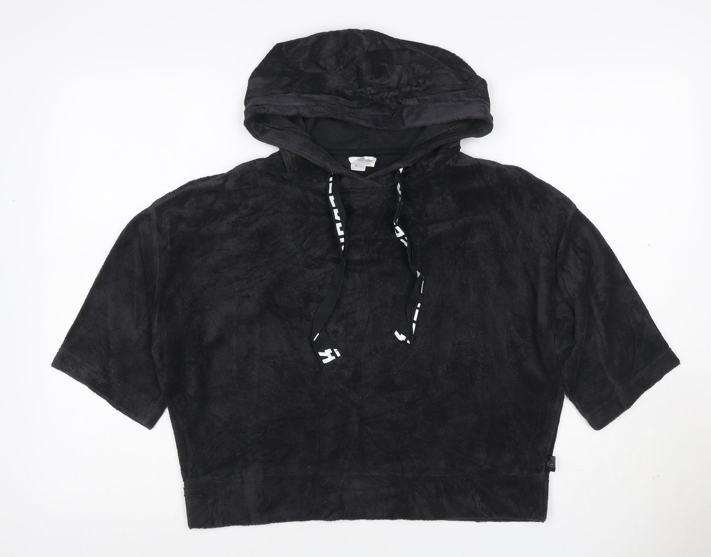 Reebok Women Black M Short Sleeve Hooded Pullover Fleece Sweatshirt