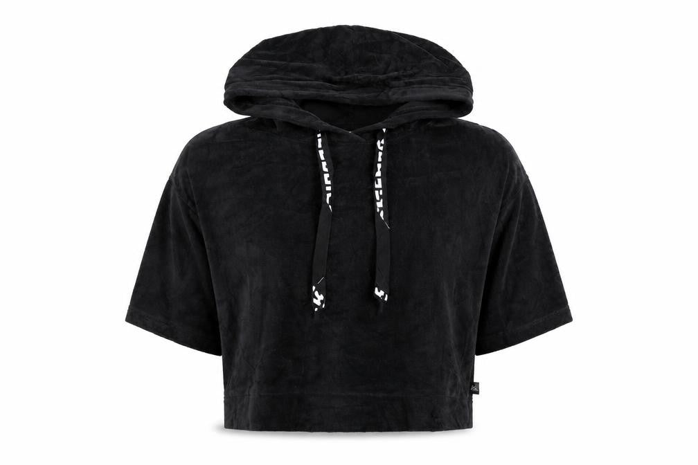 Reebok Women Black M Short Sleeve Hooded Pullover Fleece Sweatshirt