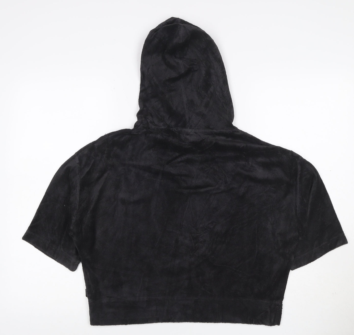 Reebok Women Black M Short Sleeve Hooded Pullover Fleece Sweatshirt