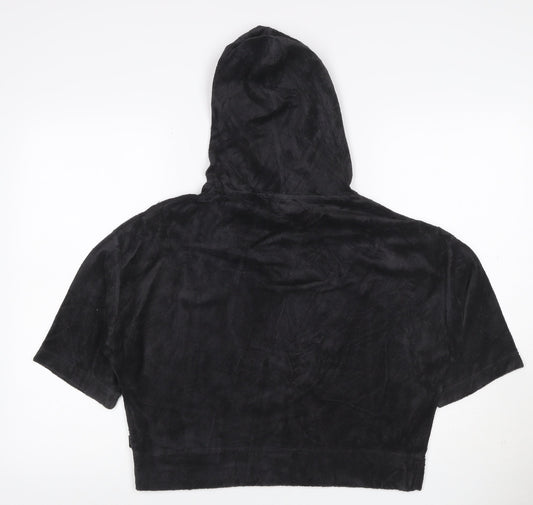 Reebok Women Black M Short Sleeve Hooded Pullover Fleece Sweatshirt