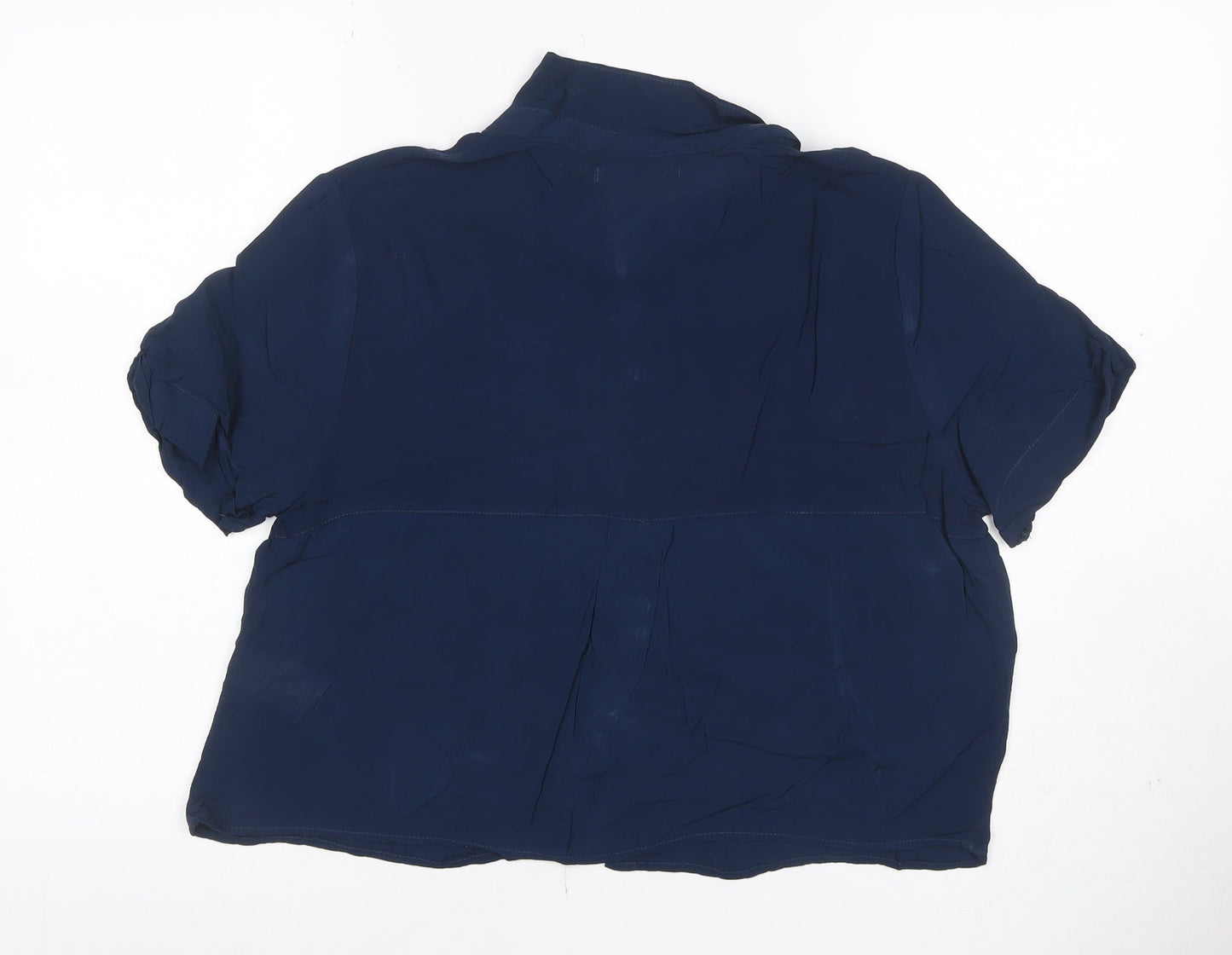 Pull&Bear Women’s Blue UK 10 Puff Sleeve Collared Button-Up Blouse