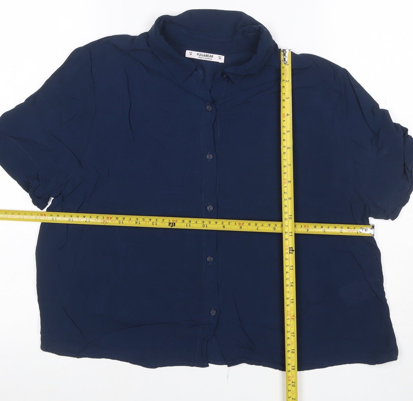 Pull&Bear Women’s Blue UK 10 Puff Sleeve Collared Button-Up Blouse