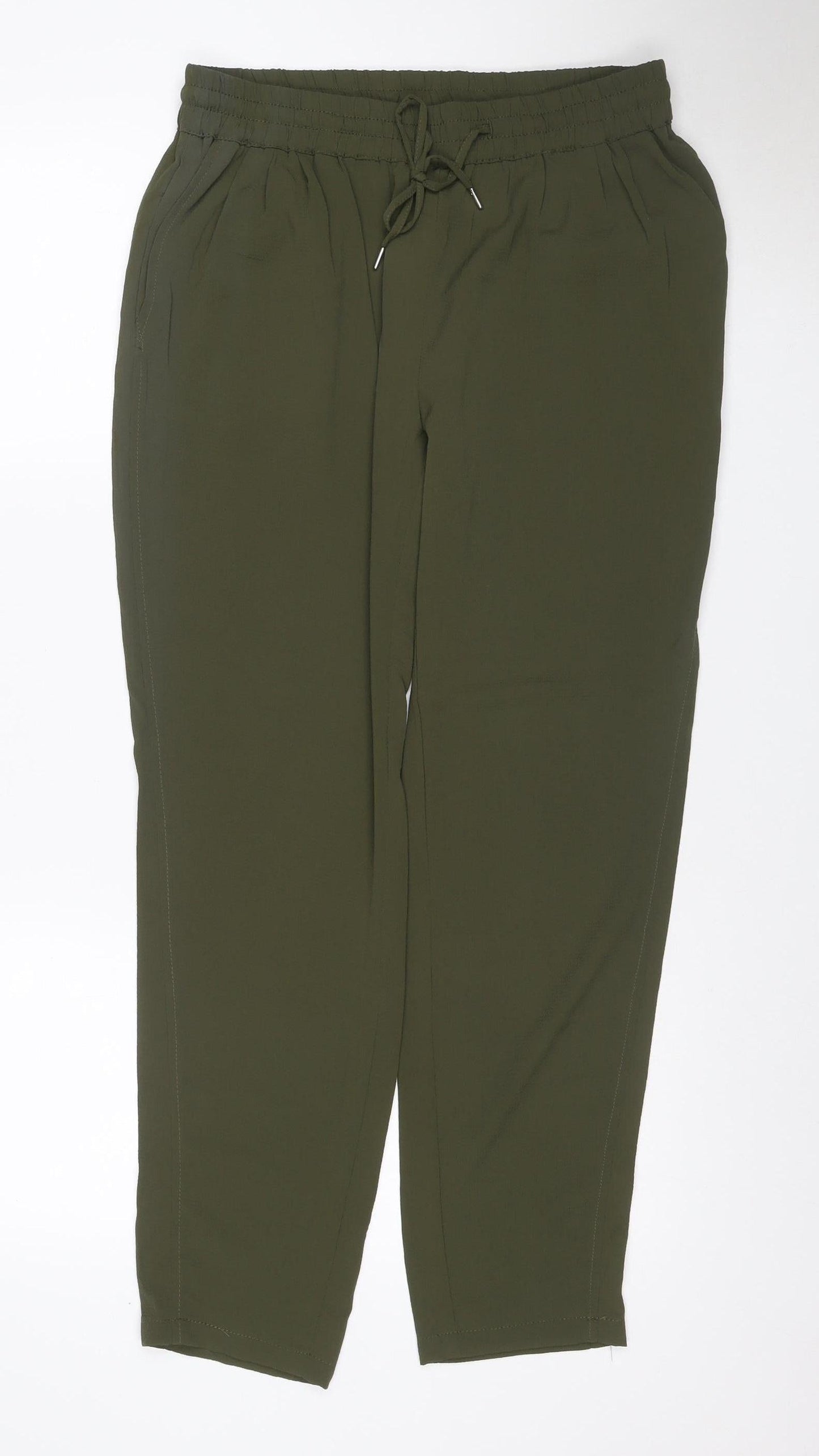 Mango Women Green UK 10 Cropped Drawstring Relaxed Trousers