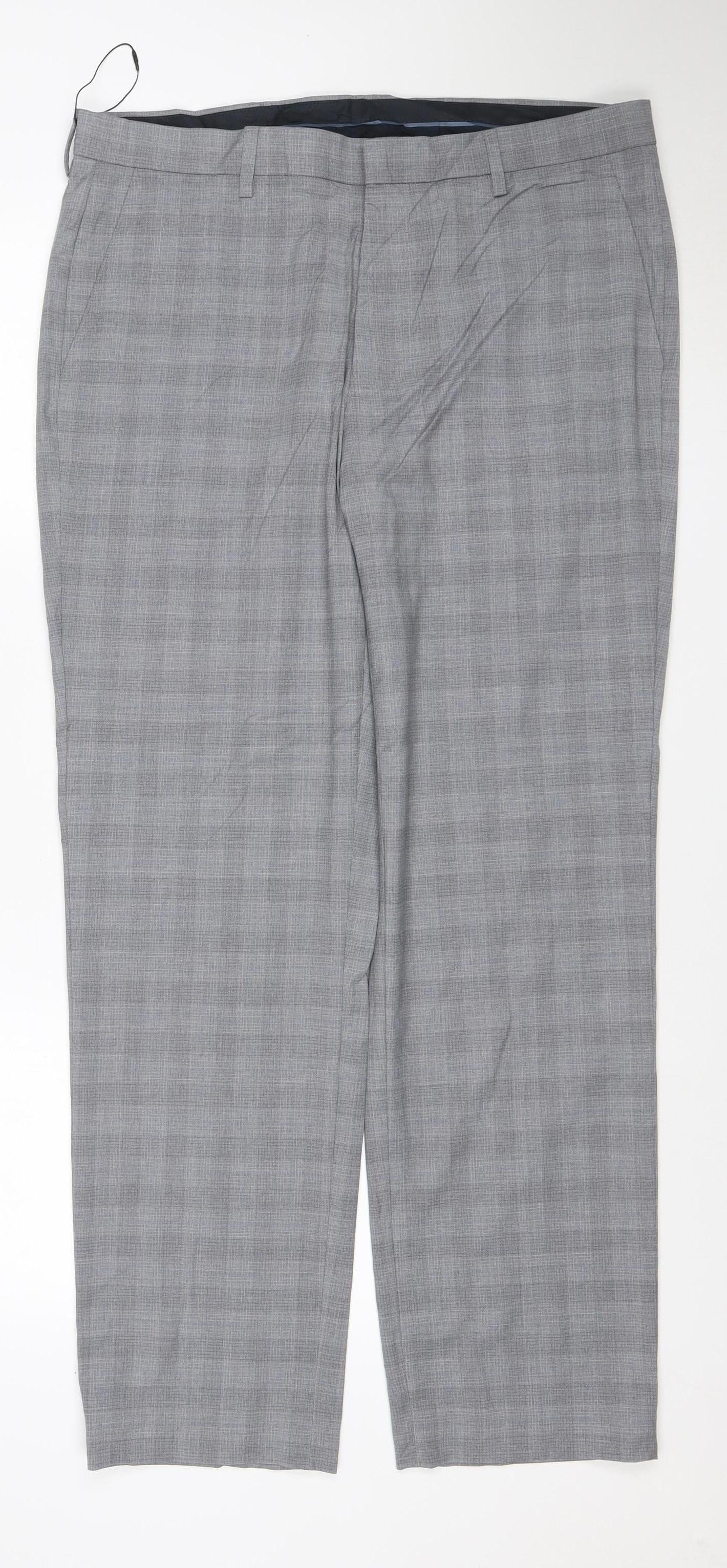 Marks and Spencer Men's Grey 36 Regular Fit Flat Front Dress Trousers