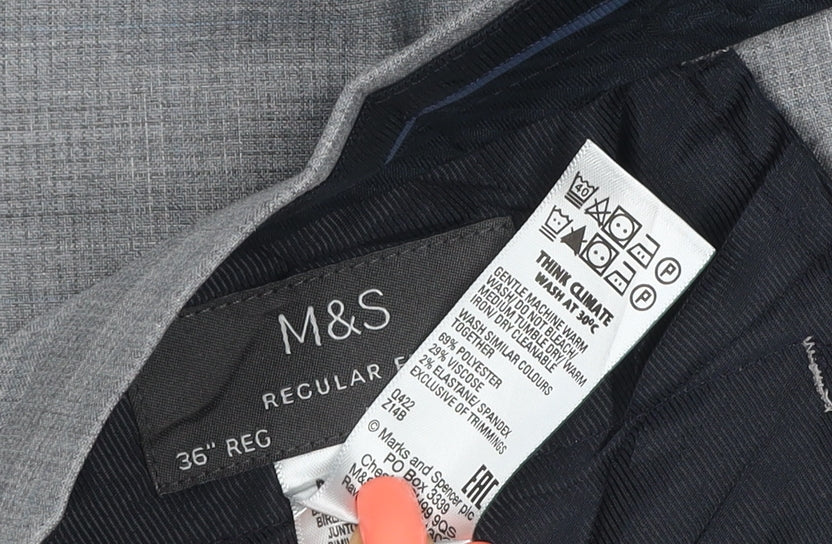 Marks and Spencer Men's Grey 36 Regular Fit Flat Front Dress Trousers
