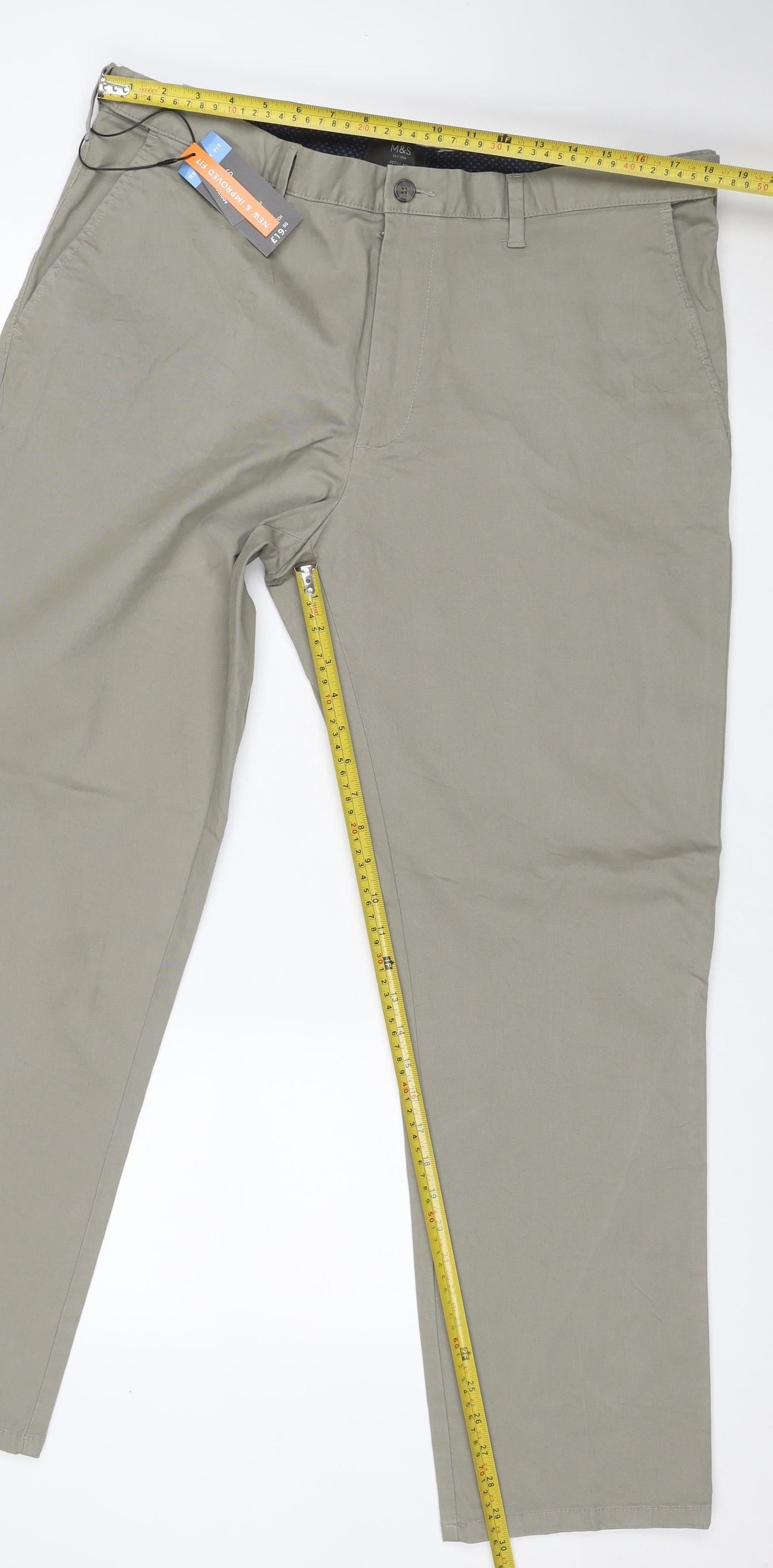 Marks and Spencer Men’s Beige Chino Trousers 40/31 Regular Fit New