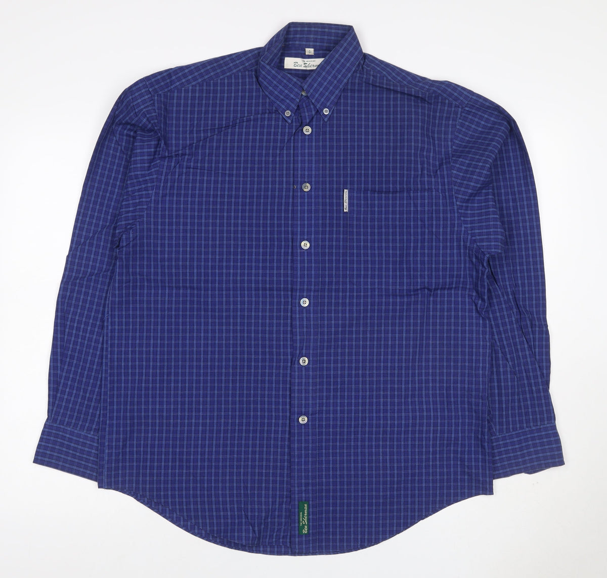 Back view of Ben Sherman Men’s Blue Check Button-Down Long Sleeve Shirt M