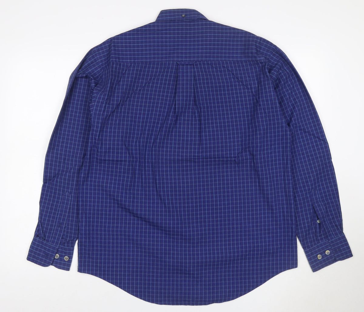 Close-up detail of Ben Sherman Men’s Blue Check Button-Down Long Sleeve Shirt M