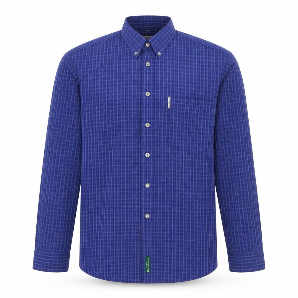 Front view of Ben Sherman Men’s Blue Check Button-Down Long Sleeve Shirt M