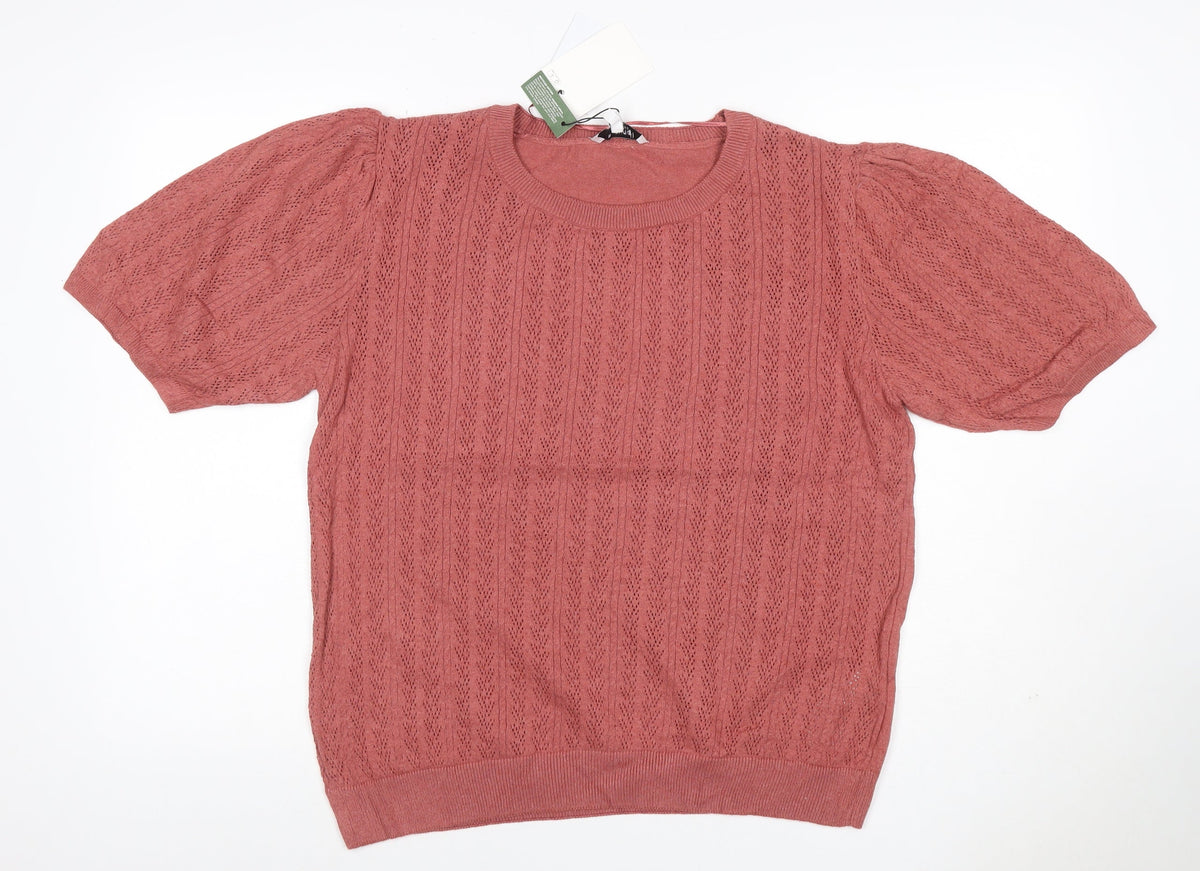 Additional front view of b.young Women Pink XL Puff Sleeve Pointelle Knit T-shirt