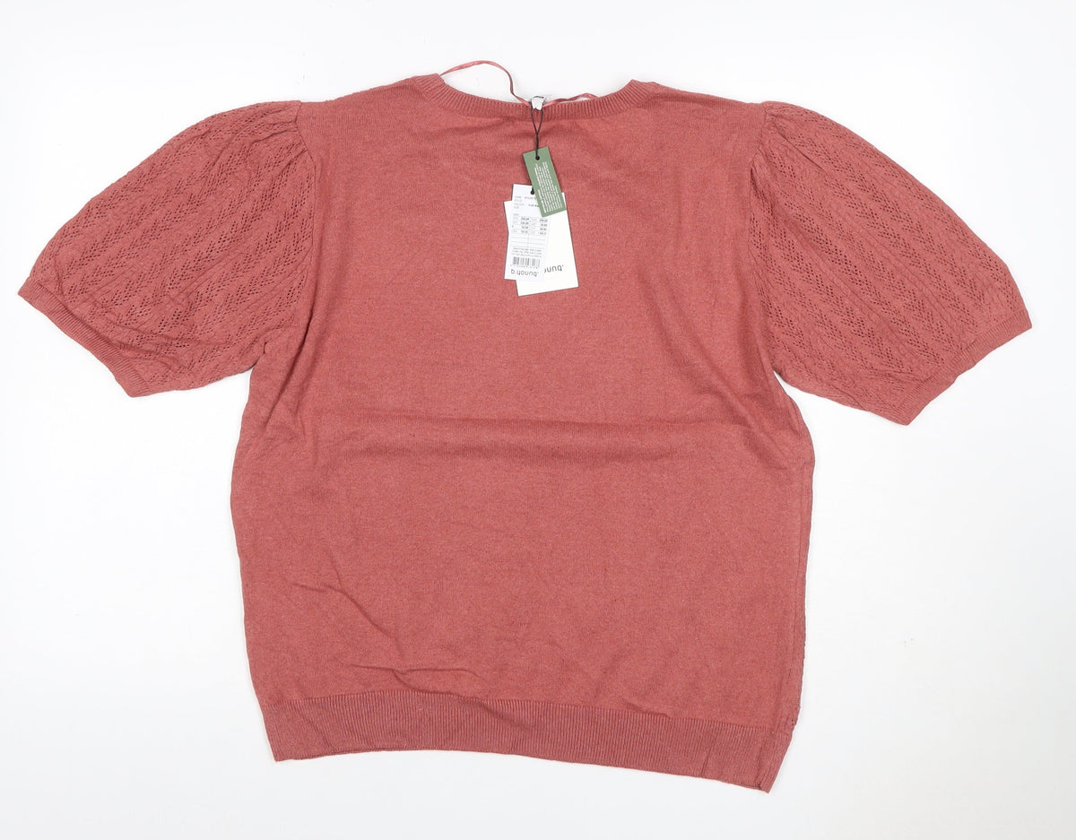 Back view of b.young Women Pink XL Puff Sleeve Pointelle Knit T-shirt