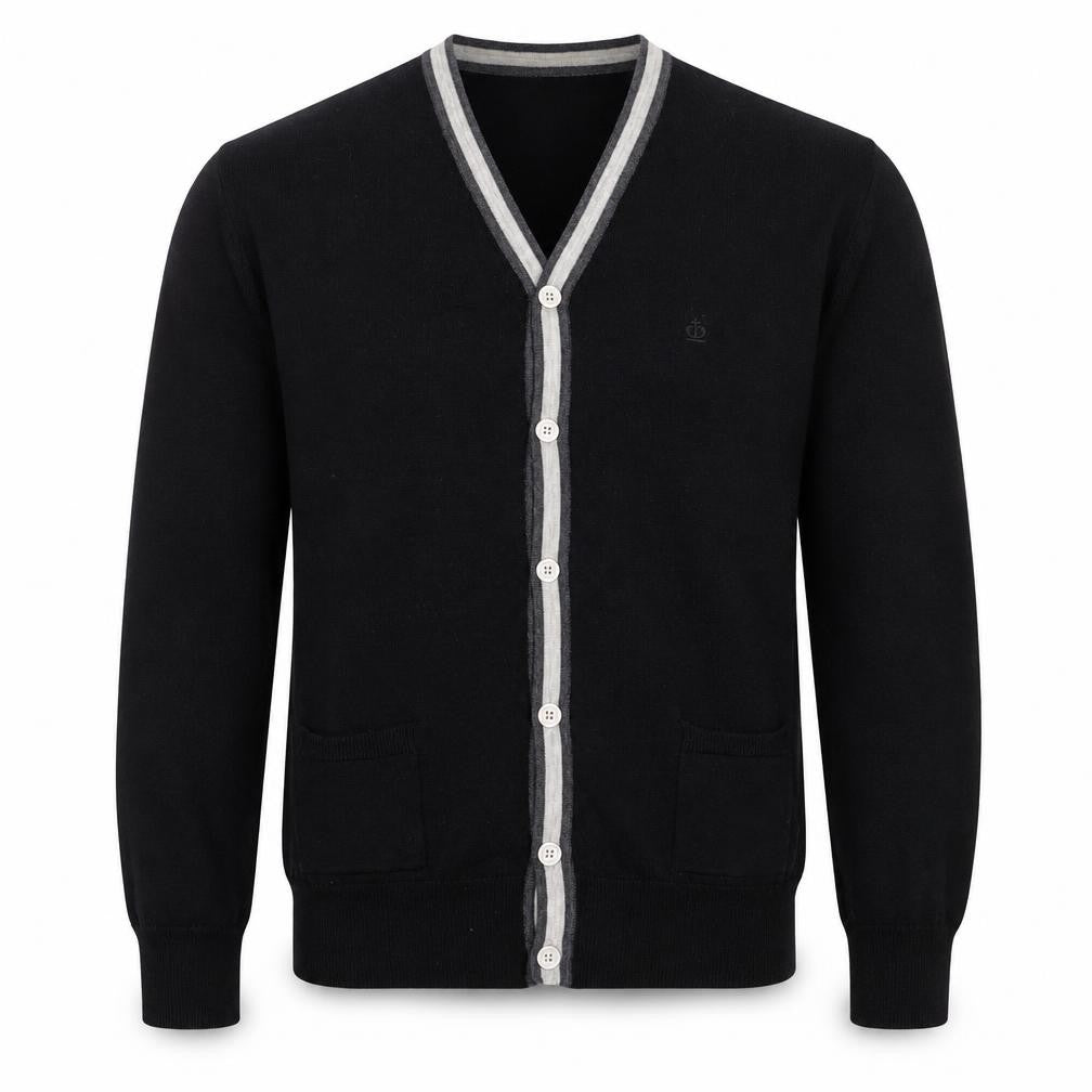 Jeff Banks Men Black M Merino Wool V-Neck Button Cardigan