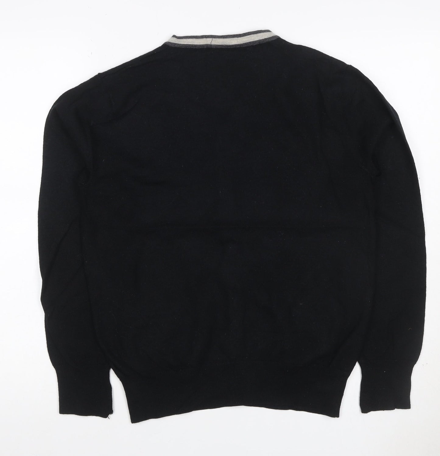 Jeff Banks Men Black M Merino Wool V-Neck Button Cardigan