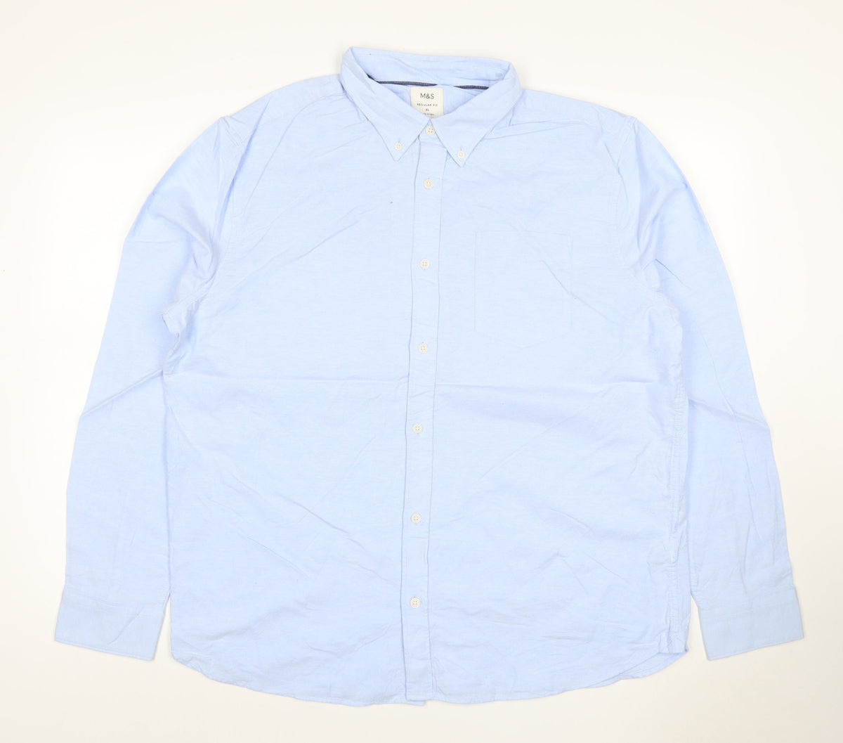 Back view of Marks & Spencer Men Blue XL Regular Fit Button-Down Long Sleeve Shirt