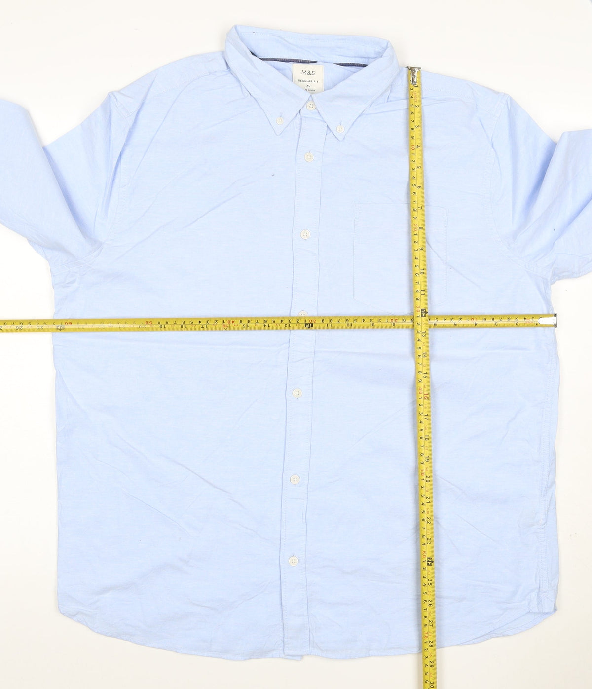 Brand and care label for Marks & Spencer Men Blue XL Regular Fit Button-Down Long Sleeve Shirt