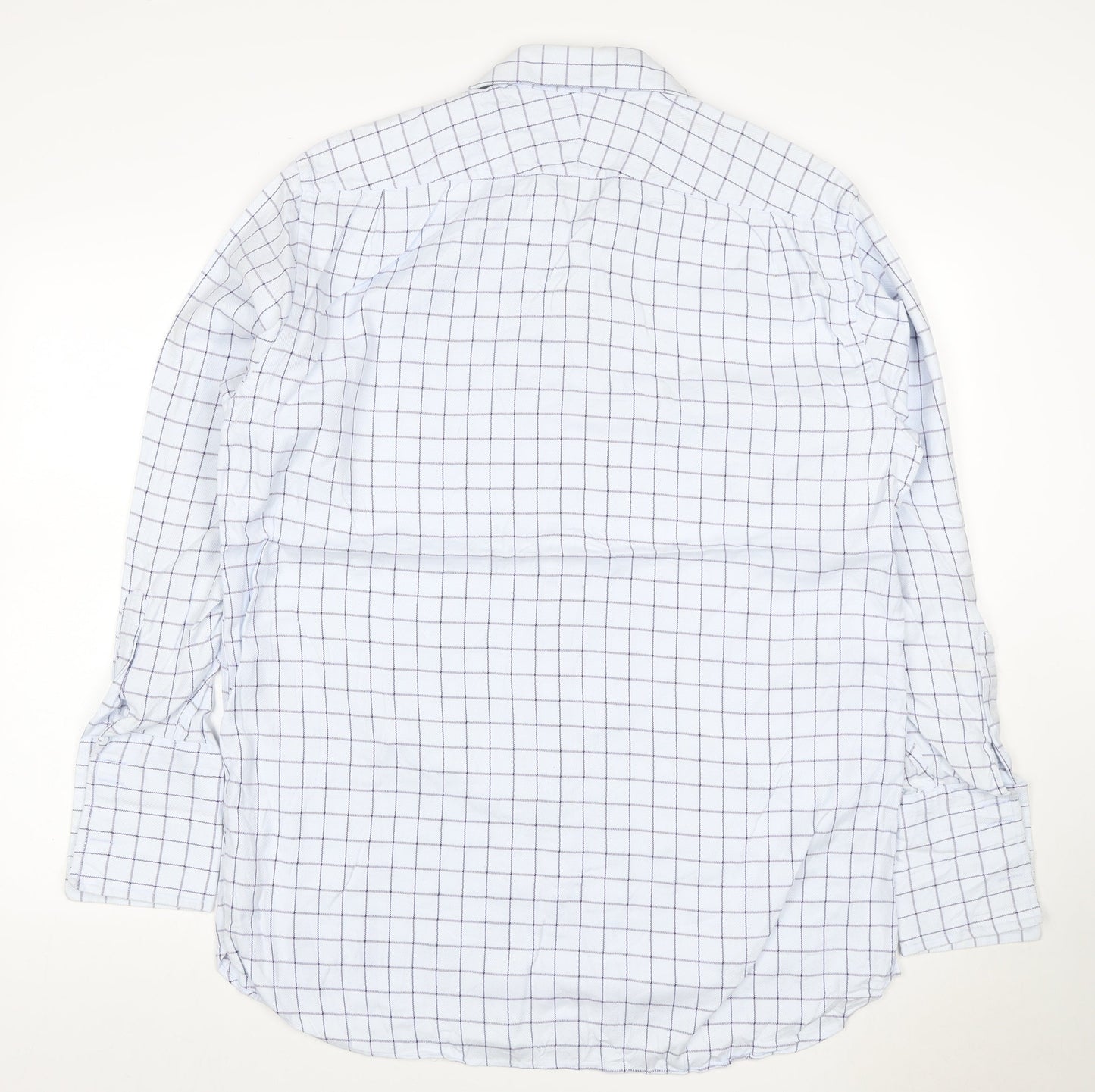 Austin Reed Men White Blue Check Cotton Shirt 16R Regular Long Sleeve
