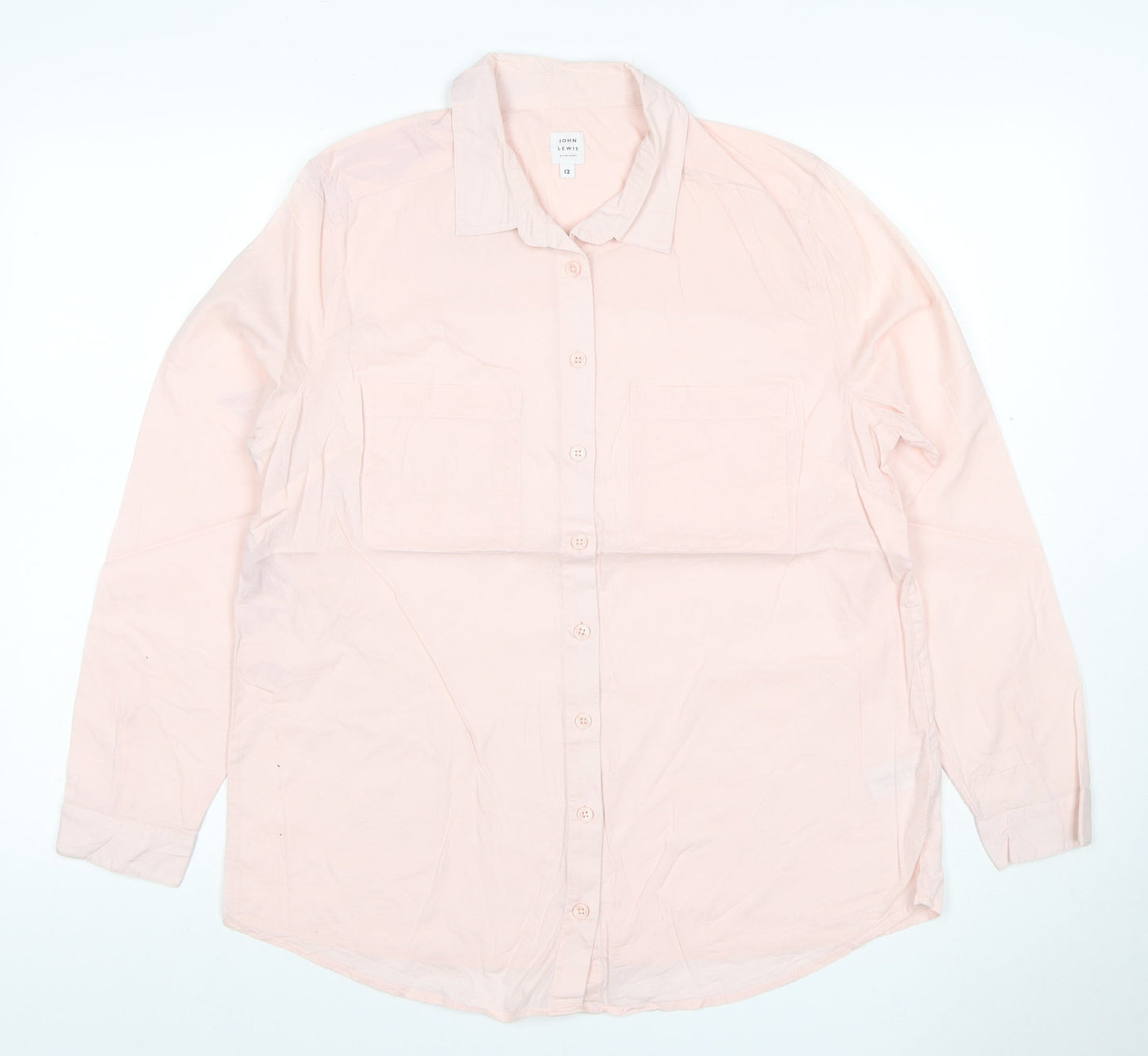 John Lewis Women Pink UK 12 Cotton Collared Button-Up Shirt Pockets