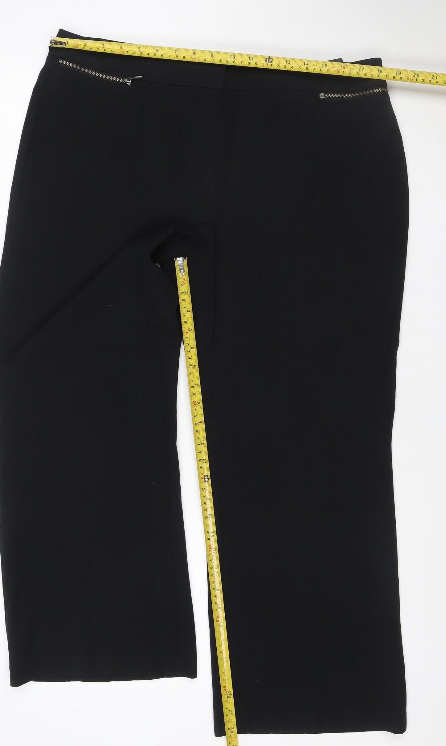 Marks & Spencer Women Black Size 16 Short Stretch Zip Pocket Trousers