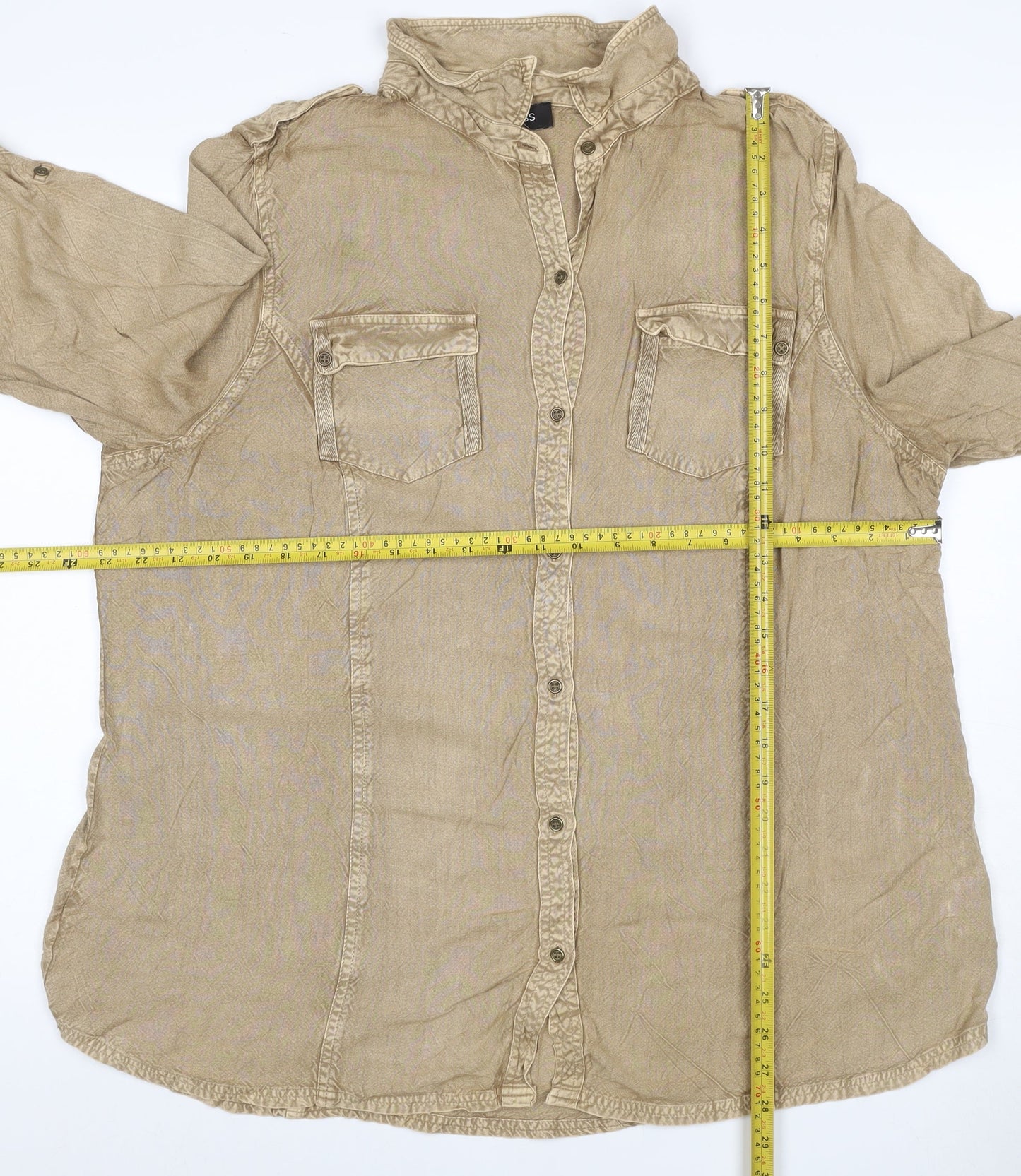 Kass Women’s Beige Size 18 Viscose Roll Tab Tunic Shirt