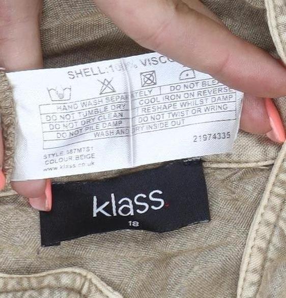 Kass Women’s Beige Size 18 Viscose Roll Tab Tunic Shirt