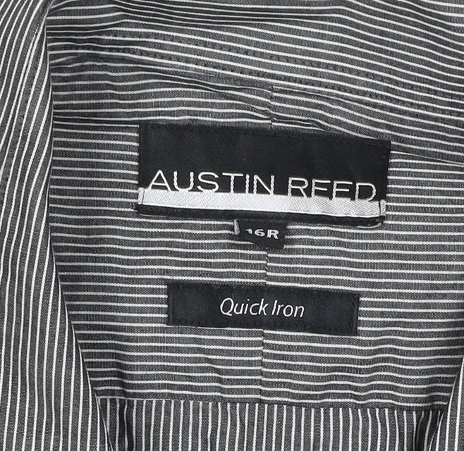 Austin Reed Men Black 16 Regular Pinstripe Cotton Long Sleeve Shirt