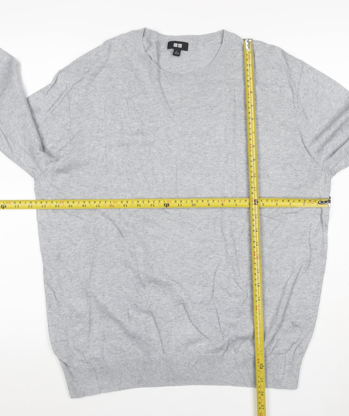 Uniqlo Men Grey L Crew Neck Tight-Knit Pullover Jumper