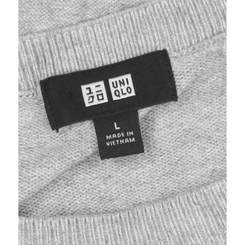 Uniqlo Men Grey L Crew Neck Tight-Knit Pullover Jumper