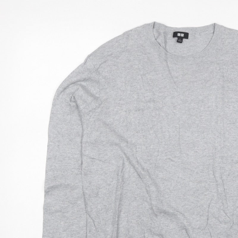 Uniqlo Men Grey L Crew Neck Tight-Knit Pullover Jumper