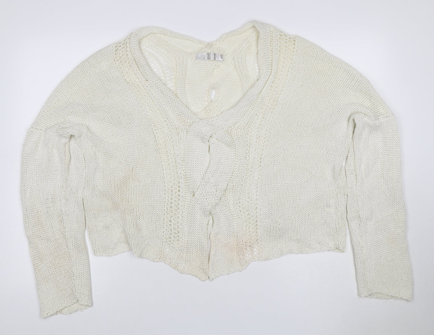 Crea Concept Women Ivory XL Open Knit V-Neck Cardigan