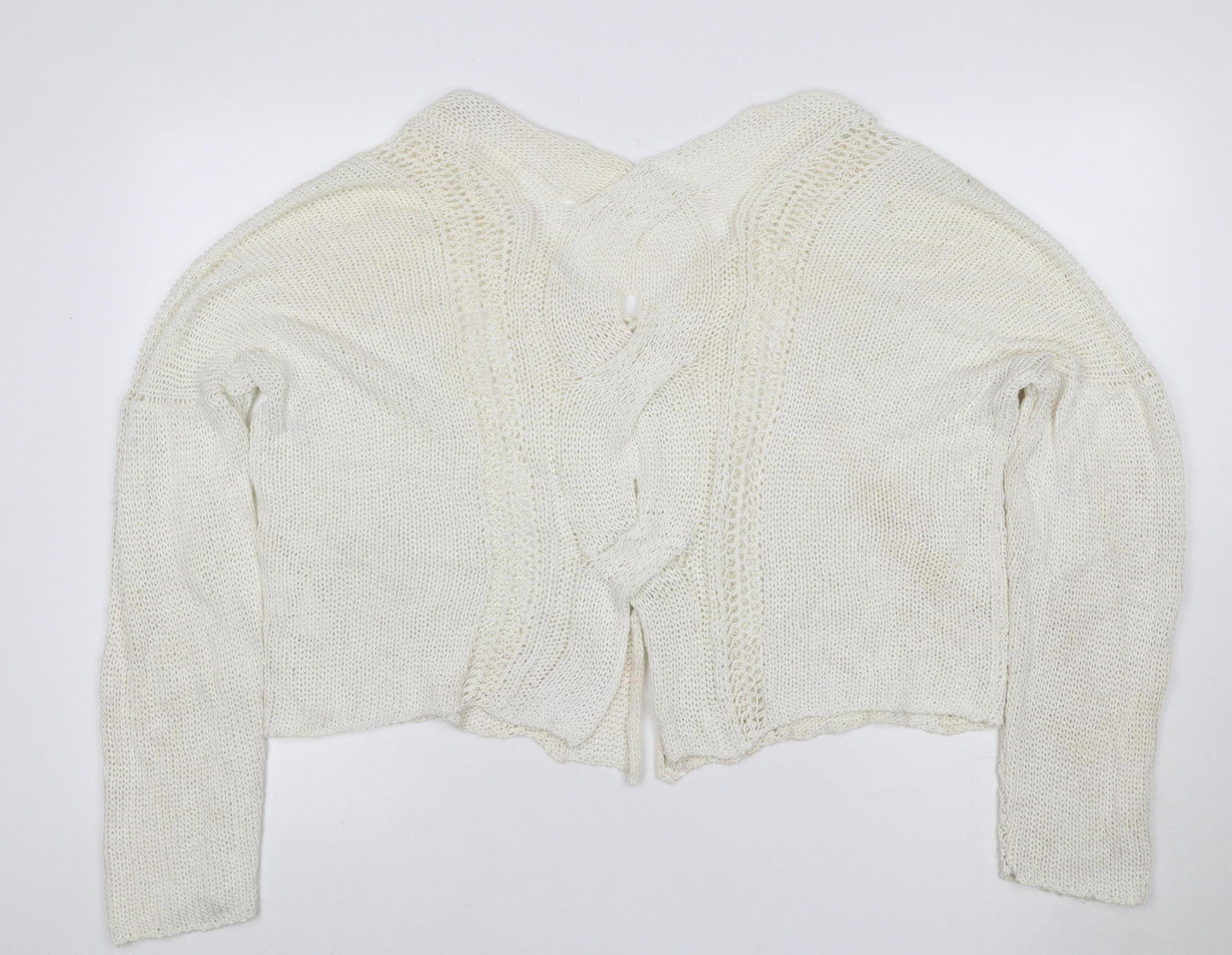 Crea Concept Women Ivory XL Open Knit V-Neck Cardigan