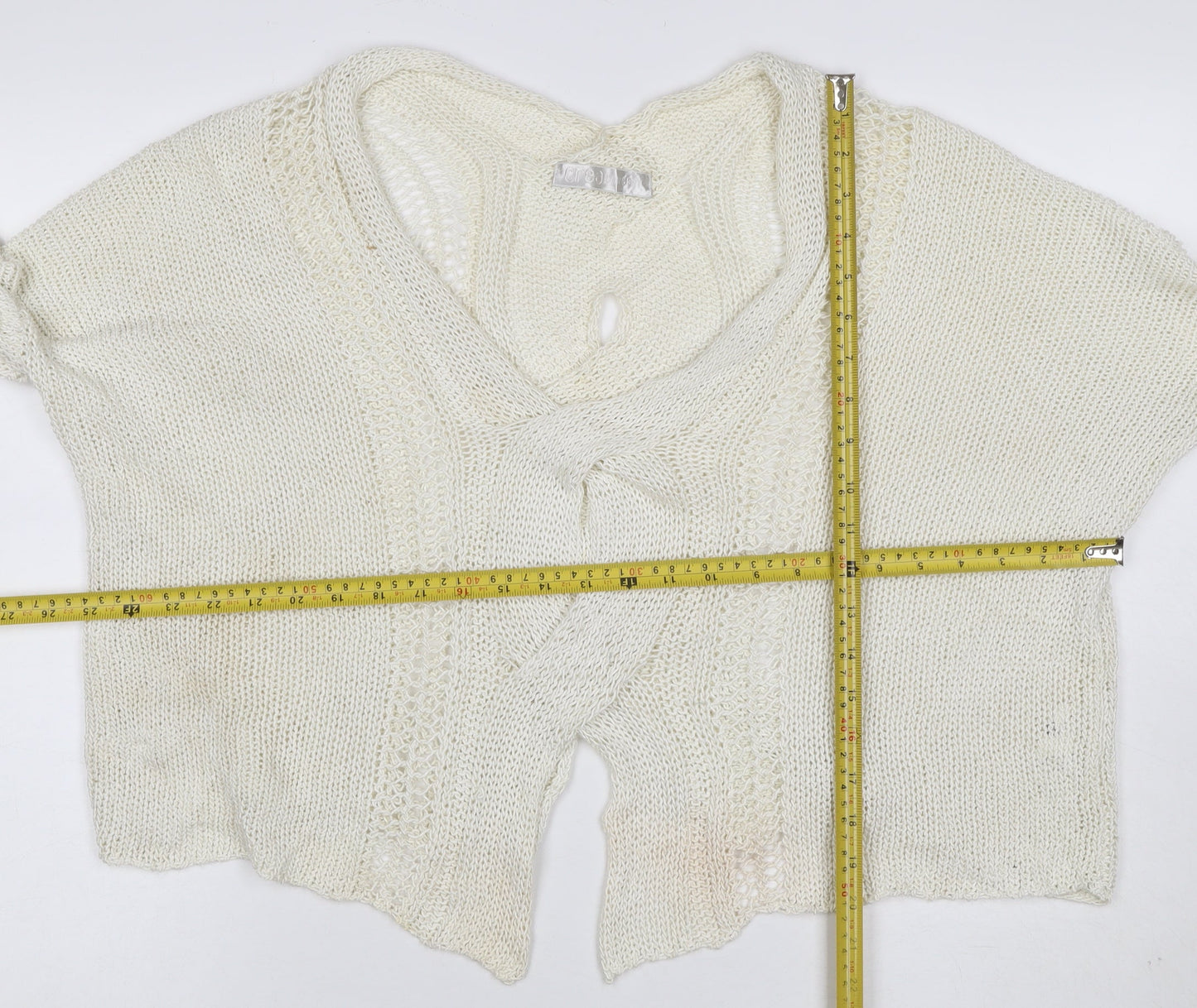 Crea Concept Women Ivory XL Open Knit V-Neck Cardigan