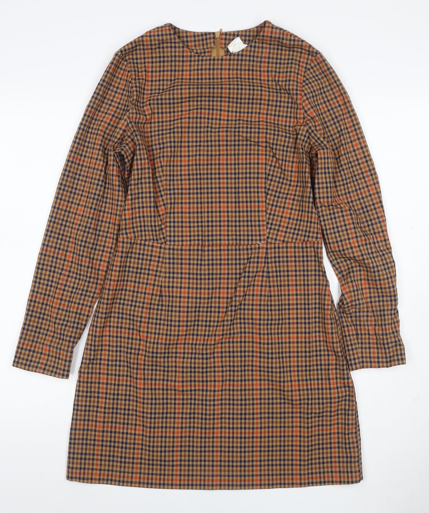 H&M Women’s Brown Check Long Sleeve Sheath Dress UK 12