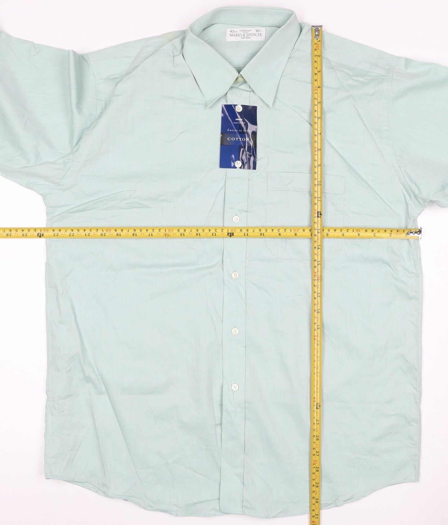 Marks & Spencer Men’s Green 16.5 Herringbone Cotton Button-Up Shirt