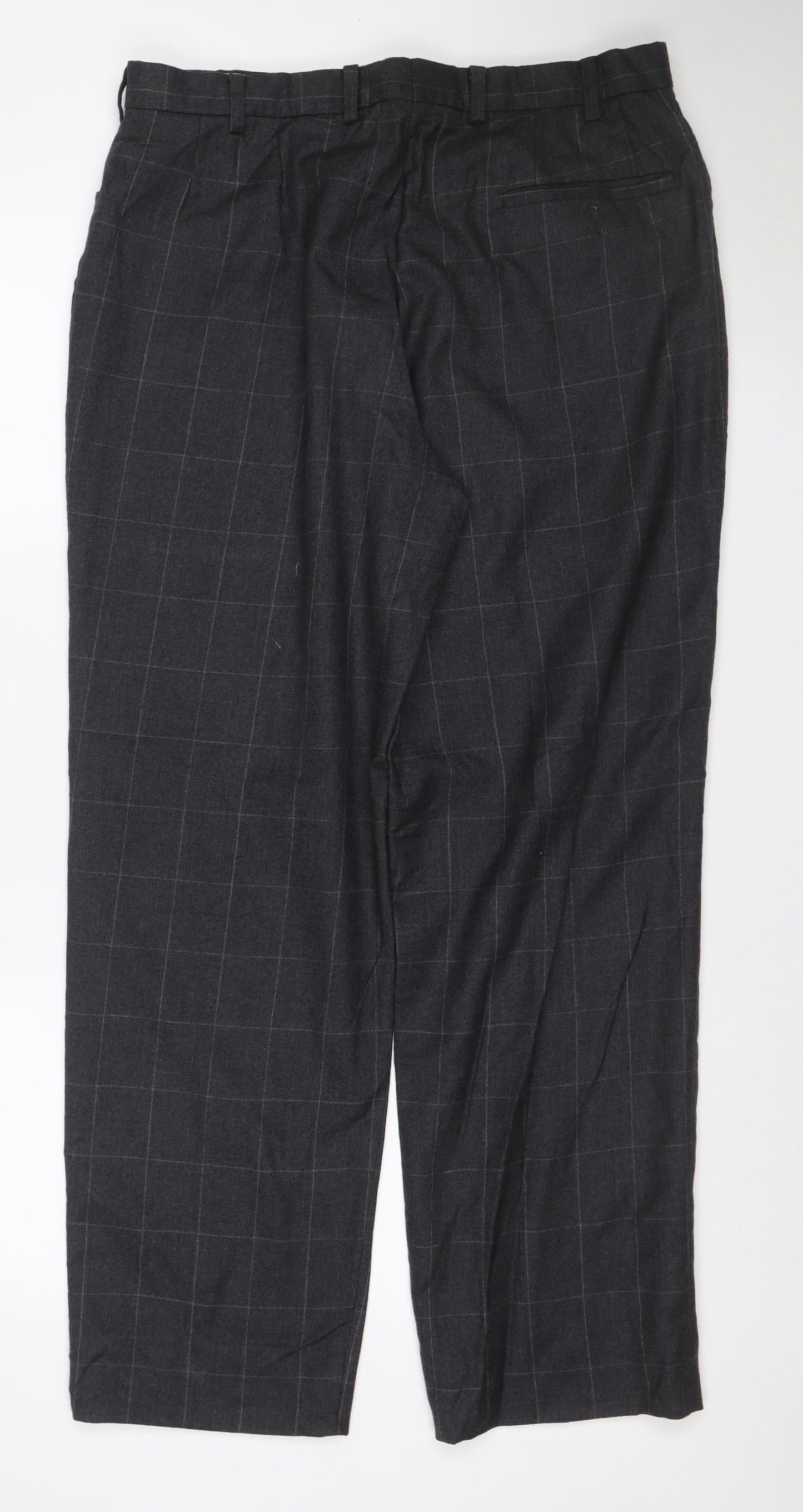 Next Men’s Grey Check Pure Wool Dress Trousers W32 Regular