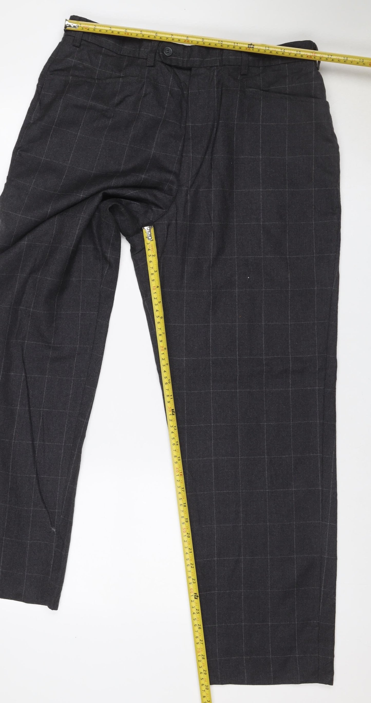 Next Men’s Grey Check Pure Wool Dress Trousers W32 Regular
