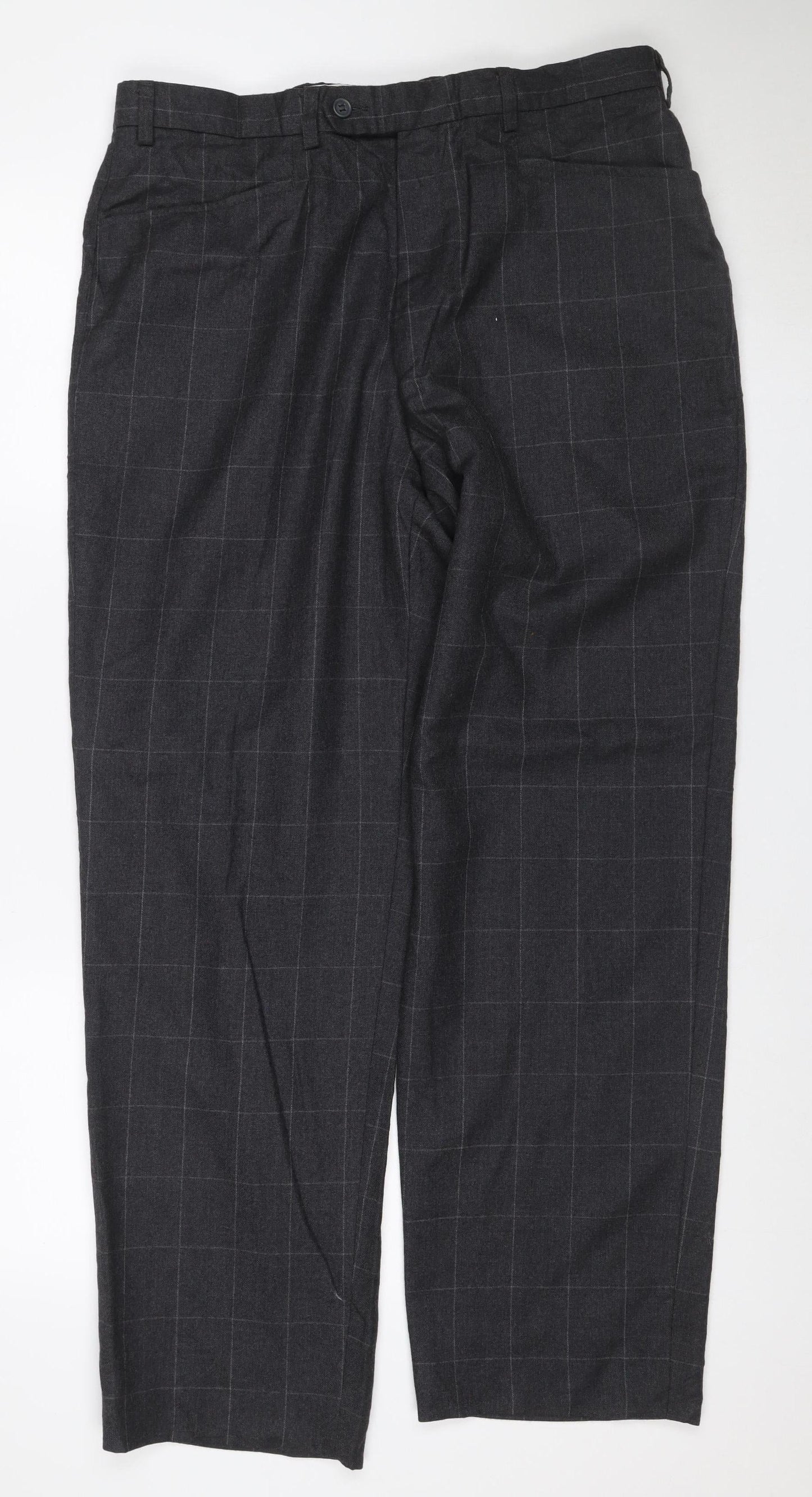 Next Men’s Grey Check Pure Wool Dress Trousers W32 Regular