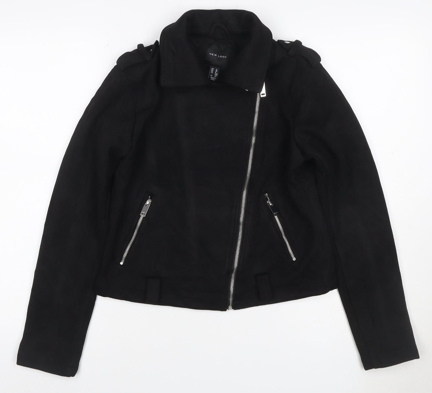 New Look Women’s Black UK 12 Biker Jacket Zip Pockets