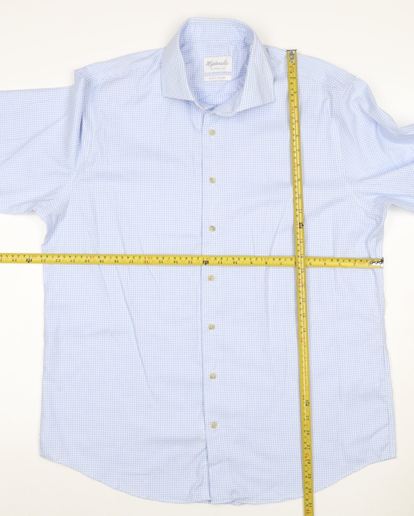 Michaelis Men Blue Slim Fit 44 17.5 Cotton Non-Iron Geometric Shirt