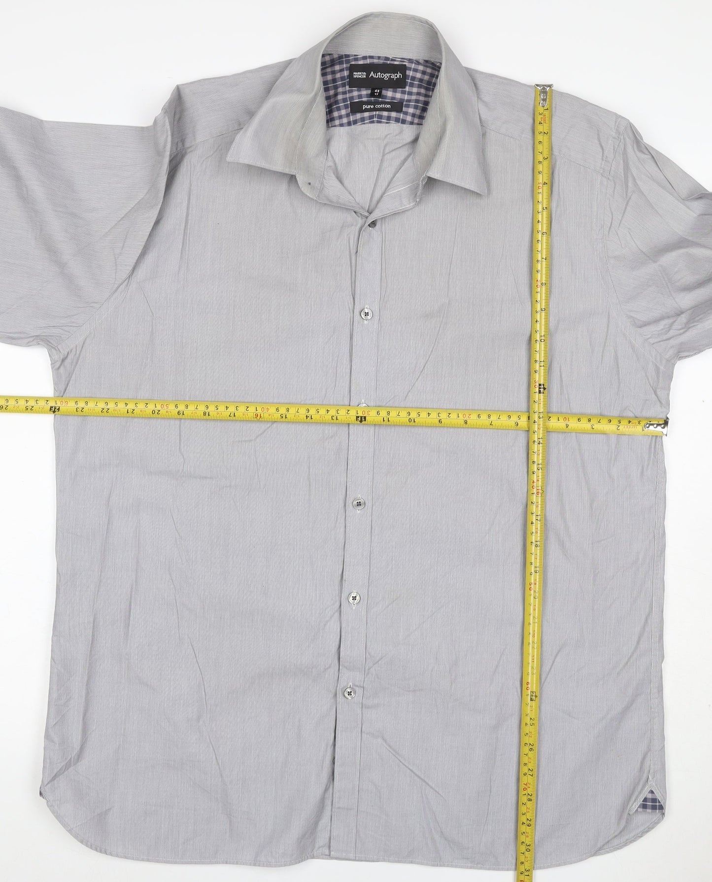 Marks and Spencer Autograph Men Grey 17in Pure Cotton Button-Up Shirt