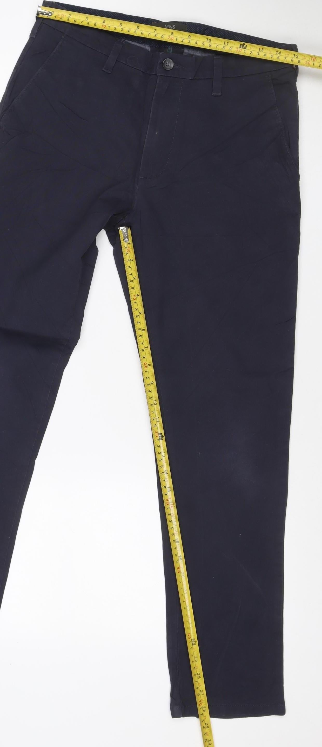 Marks and Spencer Men’s Blue Slim Chino Trousers 30/29 Cotton Stretch