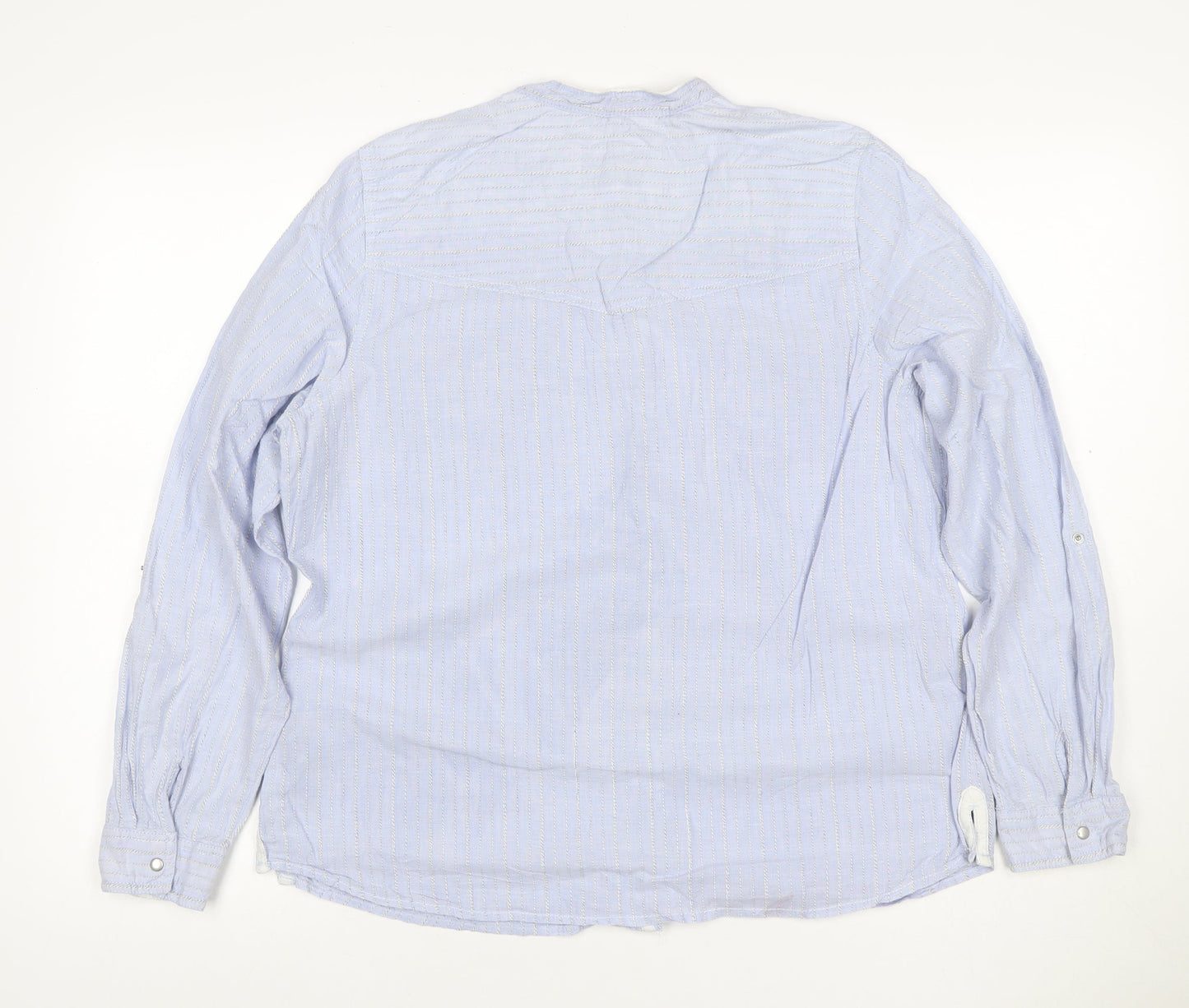 Marks and Spencer Women Blue Stripe Cotton Button-Up Shirt UK 16