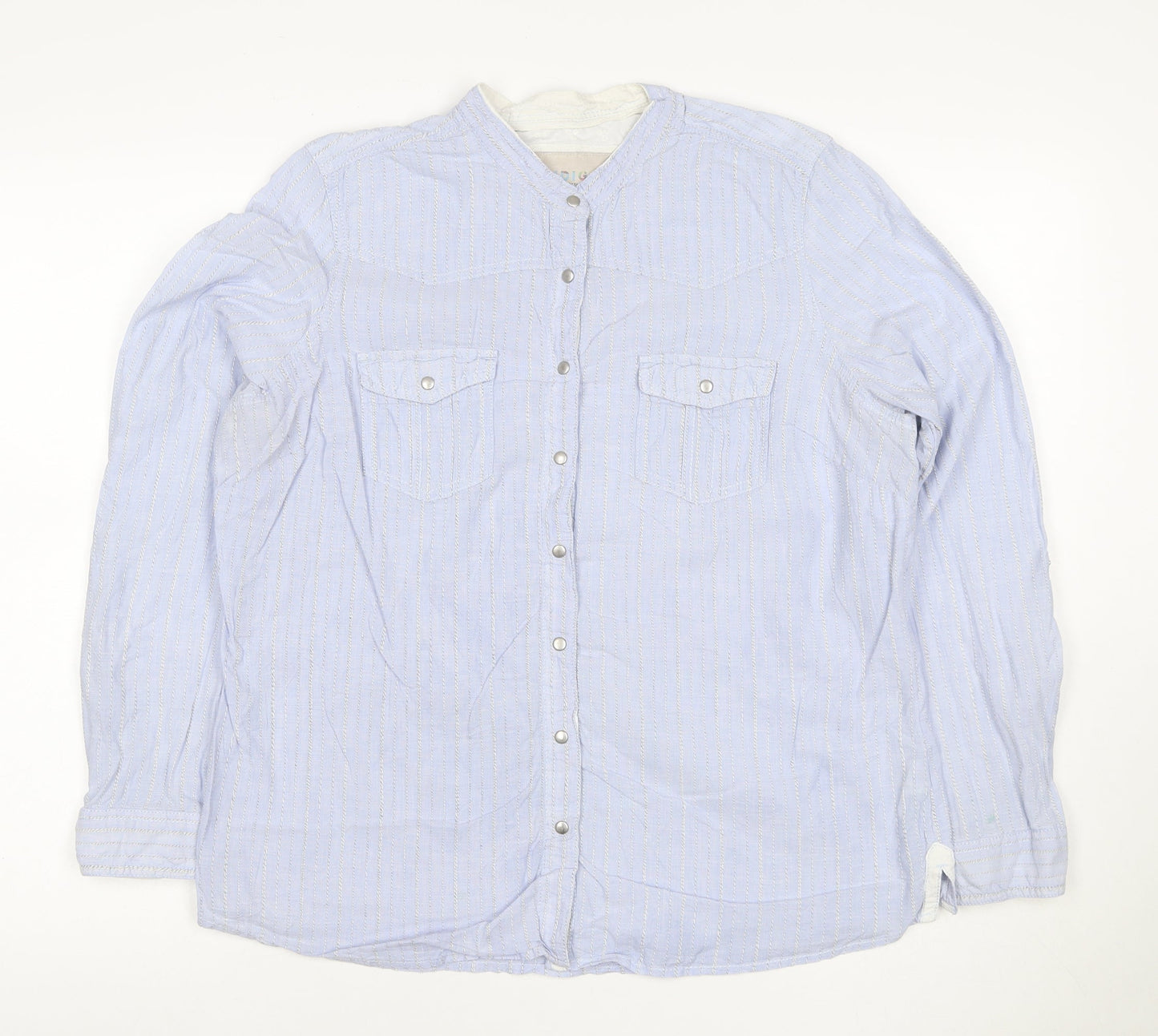 Marks and Spencer Women Blue Stripe Cotton Button-Up Shirt UK 16
