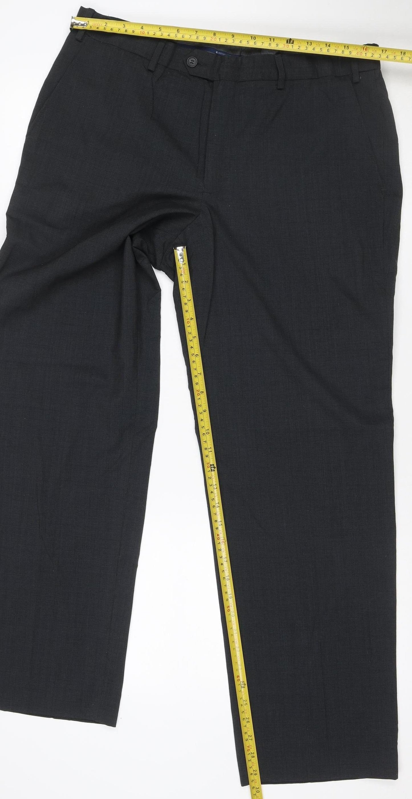 Marks and Spencer Men Black 36 Regular Fit Wool Blend Dress Trousers