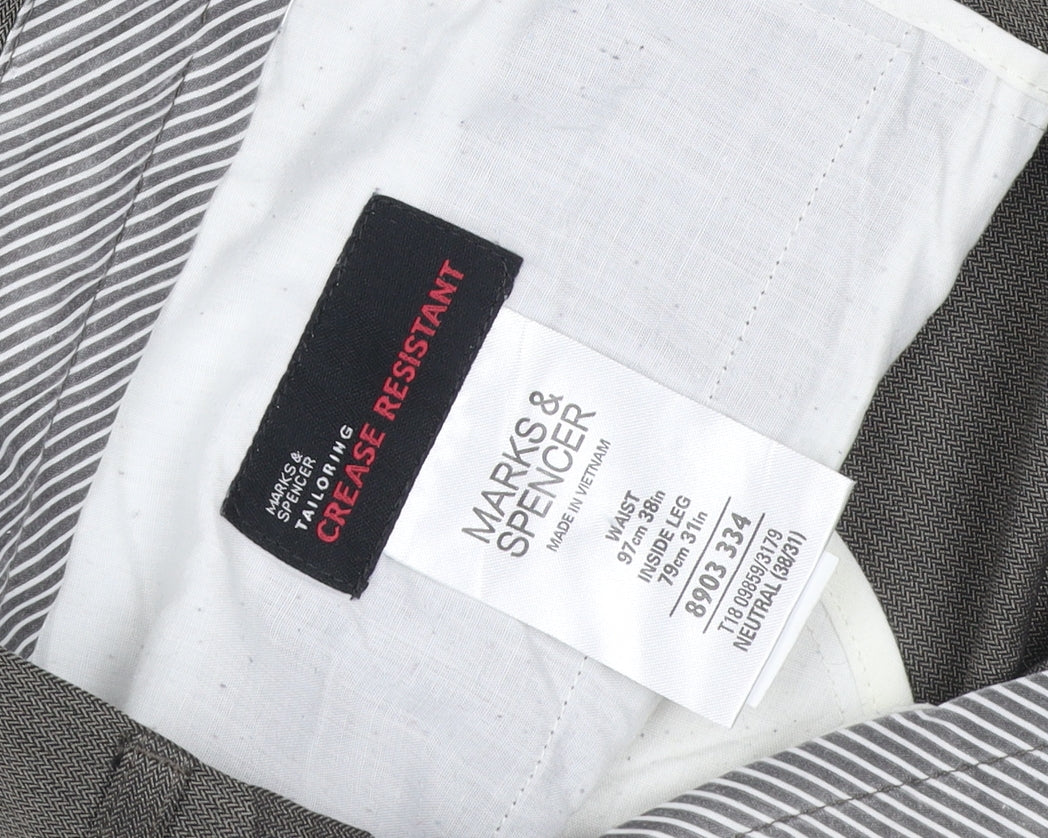 Marks & Spencer Men's Grey 38in 31in Straight Dress Trousers